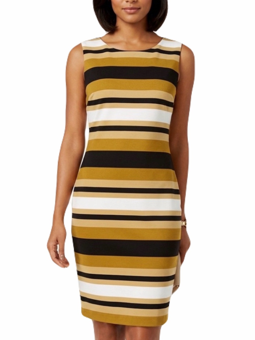 Calvin Klein Woman’s Stripe Polyester Knit Sheath Sleeveless Midi Dress 6